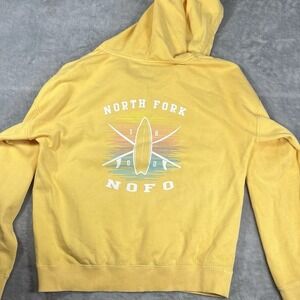 Techstyles Hoodie‎ Womens L Long Sleeve Pullover Dbl Side Print Yellow 1/4 Snap